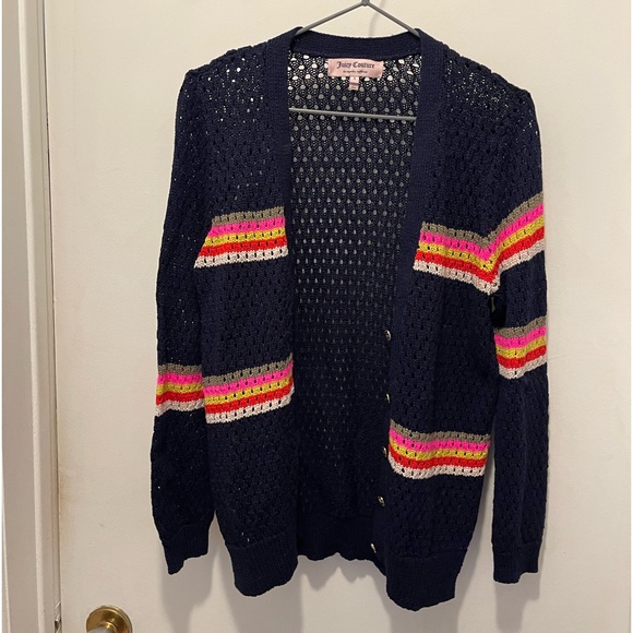 Juicy Couture. Woman’s sm cardigan navy blue with colourful stripes. Cotton - Picture 7 of 7